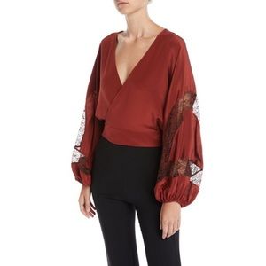NWOT Elizabeth & James Talia Silk Wrap Top w Lace